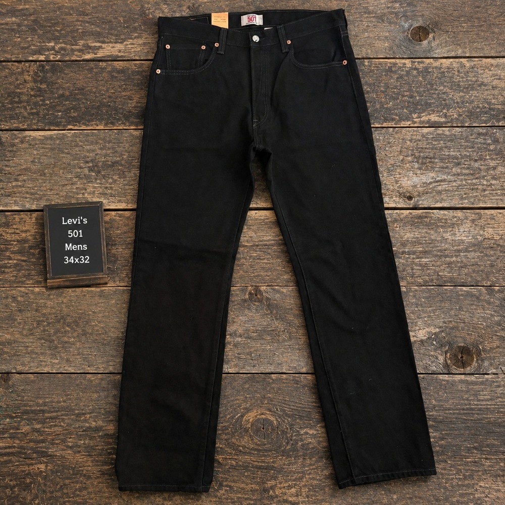 Levis 501 Original Fit Mens Black Straight Leg Jeans 34x32 005010660 NWT